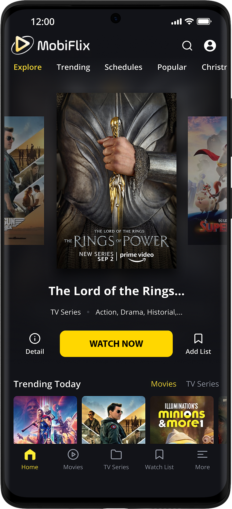 MobiFlix streaming app displayed on a mobile phone screen