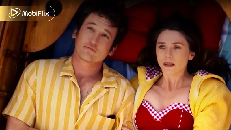The bright, vibrant visuals and surreal environments of Eternity (2025) capture the film's unique fusion of romance, comedy, and fantasy.
