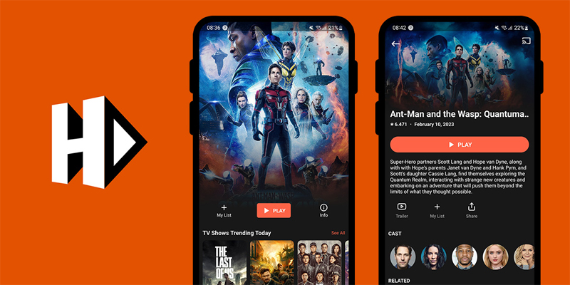 HDO Box App interface showcasing movies and TV shows
