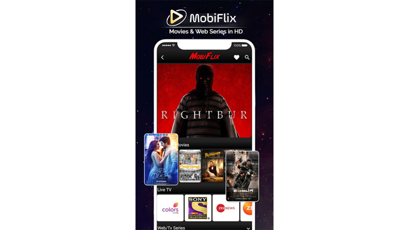 A glimpse of MobiFlix’s homepage with trending titles and genre filters.