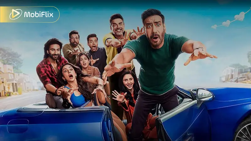 Ajay Devgn and Rakul Preet Singh in a fun promotional shot for De De Pyaar De 2, a strong performer in the indian movie box office collection late this year.