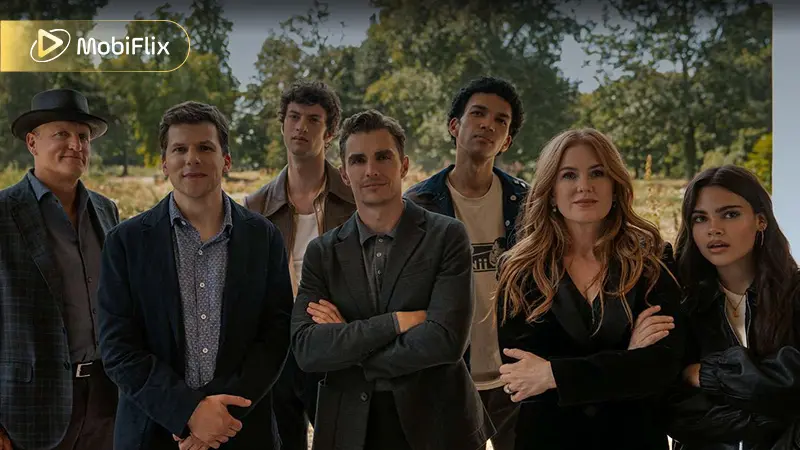 Key art for Now You See Me: Now You Don’t, featuring the return of the Four Horsemen for their third cinematic heist.