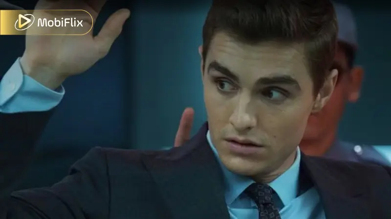 Dave Franco as Jack Wilder, utilizing his card-throwing skills and agility in a high-stakes sequence.