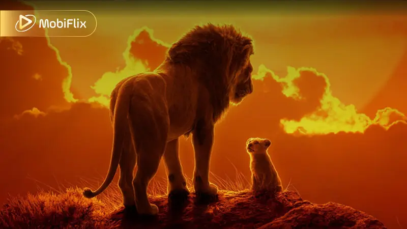 Simba, Timon, and Pumbaa Walking on a Log in the Live-Action Lion King