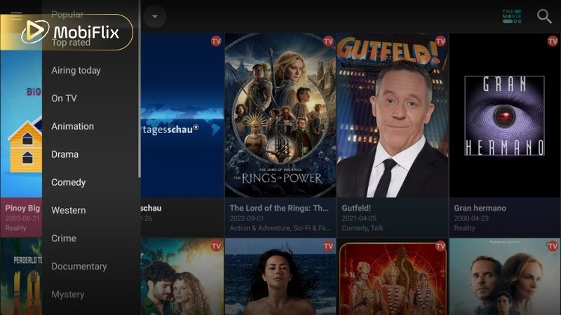 Cinema HD interface overview with categories and navigation menu
