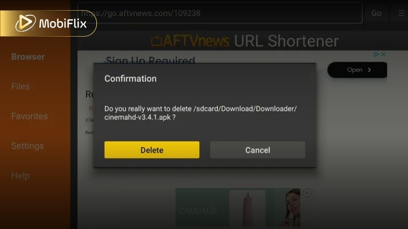 Install Cinema HD APK on Android device from downloaded file