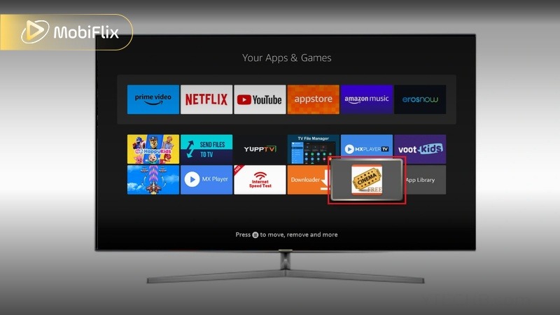 Cinema HD firestick APK installed and running on Smart TV screen